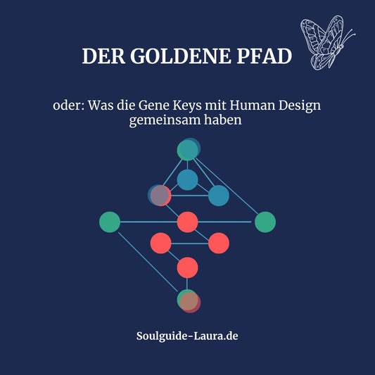 der goldene Pfad der Gene Keys auf dunkelblauem Hintergrund als Titelbild für einen Beitrag über den Zusammenhang mit dem Human Design System